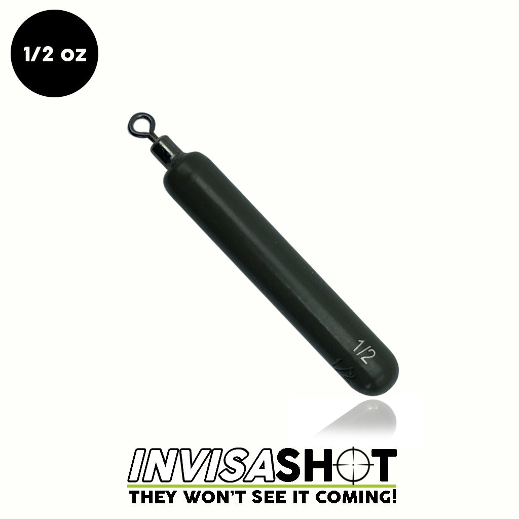 Closed Eye 1/2 oz Green Pumpkin INVISASHOT Tungsten Drop Shot Weight - Skinny (2 pack) - WOO! TUNGSTEN