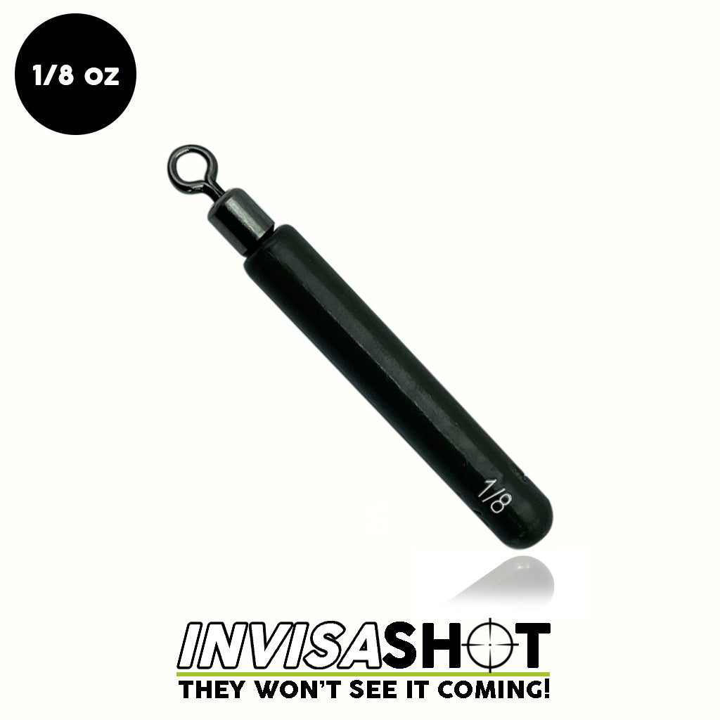 Closed Eye 1/8 oz Green Pumpkin INVISASHOT Tungsten Drop Shot Weight - Skinny (4 pack) - WOO! TUNGSTEN