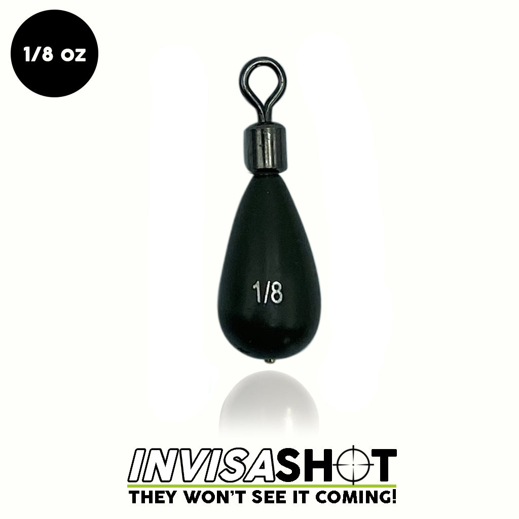 Closed Eye 1/8 oz Green Pumpkin INVISASHOT Tungsten Drop Shot Weight - Tear Drop (4 pack) - WOO! TUNGSTEN