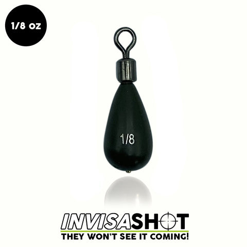Closed Eye 1/8 oz Green Pumpkin INVISASHOT Tungsten Drop Shot Weight - Tear Drop (4 pack) - WOO! TUNGSTEN