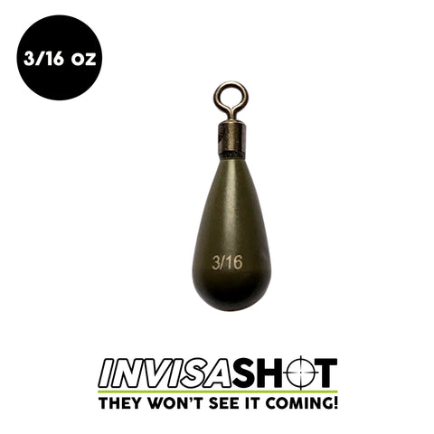 Closed Eye 3/16 oz Green Pumpkin INVISASHOT Tungsten Drop Shot Weight - Tear Drop (3 pack) - WOO! TUNGSTEN
