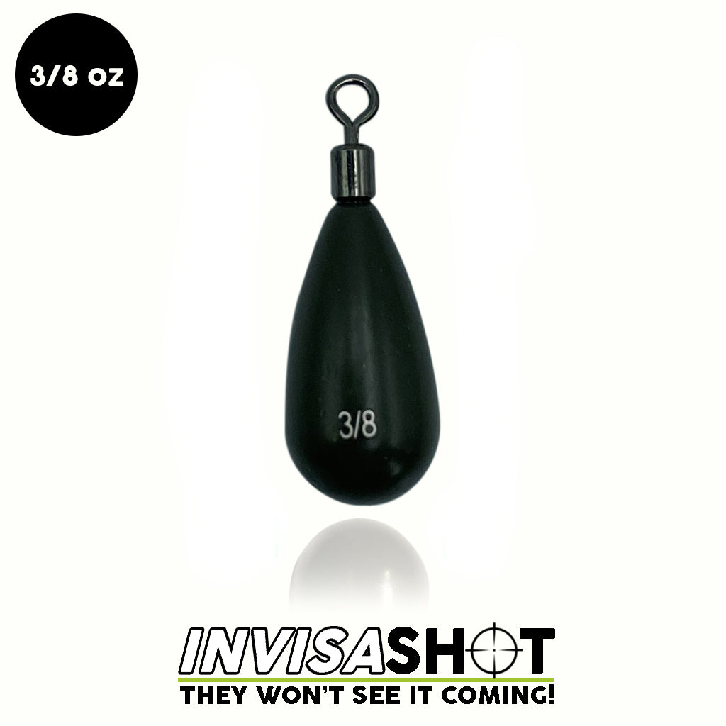 Closed Eye 3/8 oz Green Pumpkin INVISASHOT Tungsten Drop Shot Weight - Tear Drop (3 pack) - WOO! TUNGSTEN