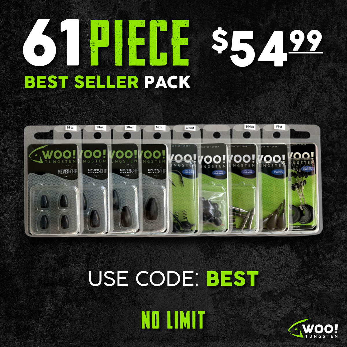 BEST SELLER PACK - 61 Pieces of WOO! Tungsten Best Selling Weights and  Accessories