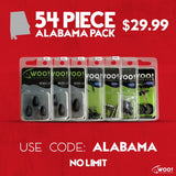 ALABAMA PACK - 54 Pieces - WOO! Tungsten's Top Selling Weights for Fishing in Alabama - WOO! TUNGSTEN