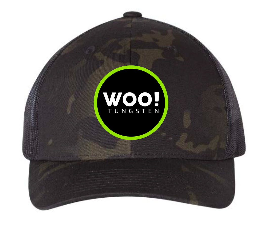 WOO! Tungsten GREEN Circle Logo Patch Hat (Dark Camo/Black) - WOO! TUNGSTEN