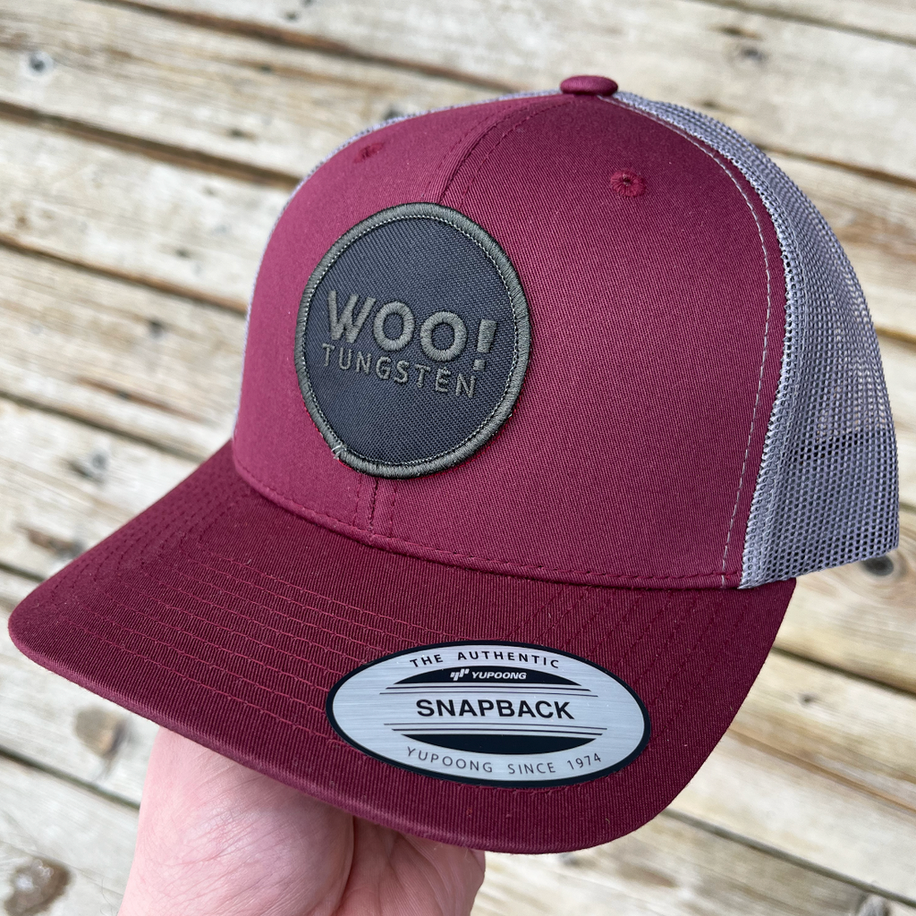 WOO! Tungsten BLACKED OUT Circle Logo Patch Hat (Maroon/Grey) - WOO! TUNGSTEN