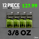 3/8 oz Green Pumpkin INVISASHOT BULK PACK - Tear Drop (12 pack) - WOO! TUNGSTEN